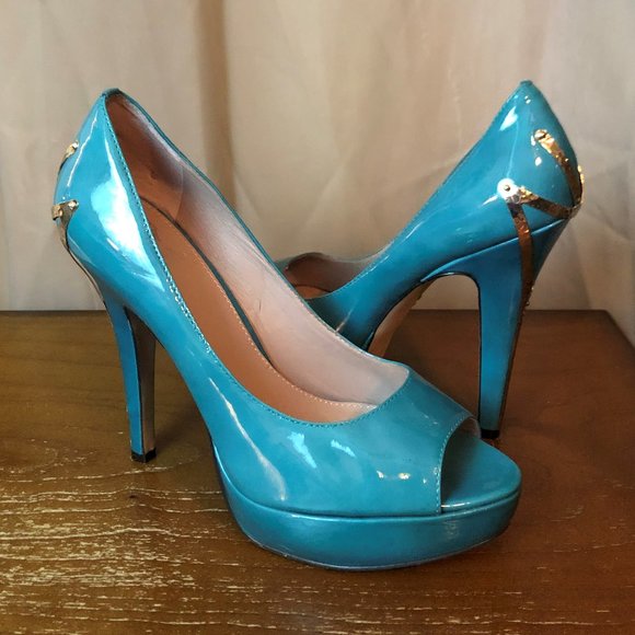 teal open toe heels